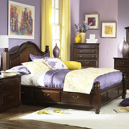 Transitional Queen Panel Bed with Under Bed Storage Drawers